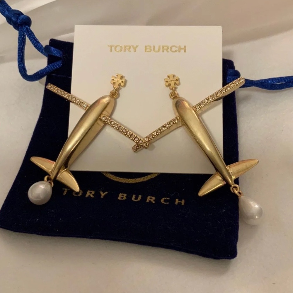 Tory Burch glitter pearl airplane earrings - Picture 2 of 9